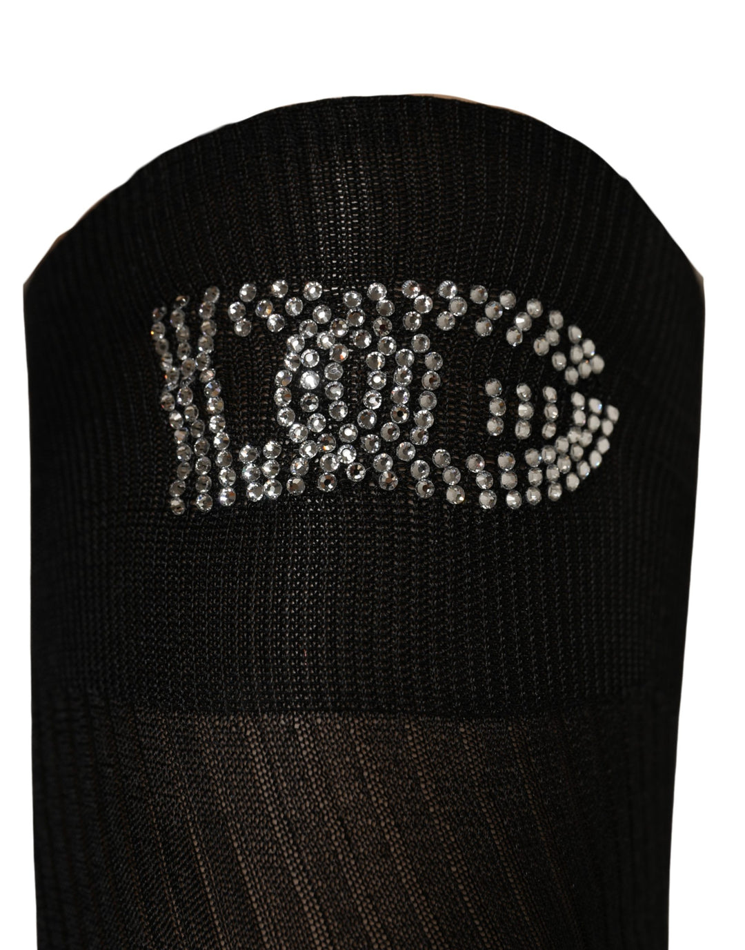 Dolce &amp; Gabbana Black DG Logo Rhinestones Stretch Thigh High Socks