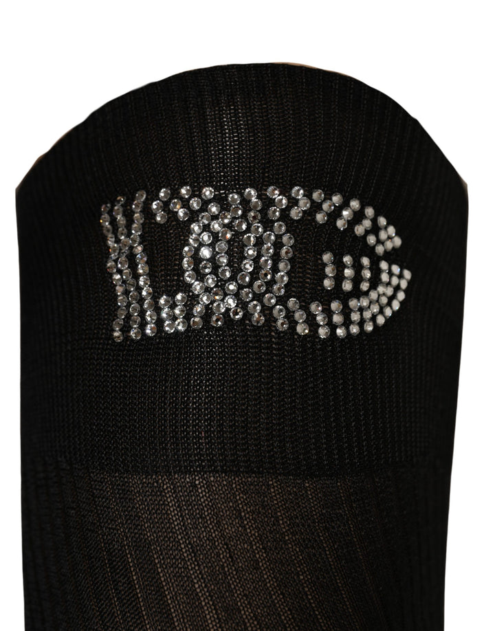Dolce &amp; Gabbana Black DG Logo Rhinestones Stretch Thigh High Socks