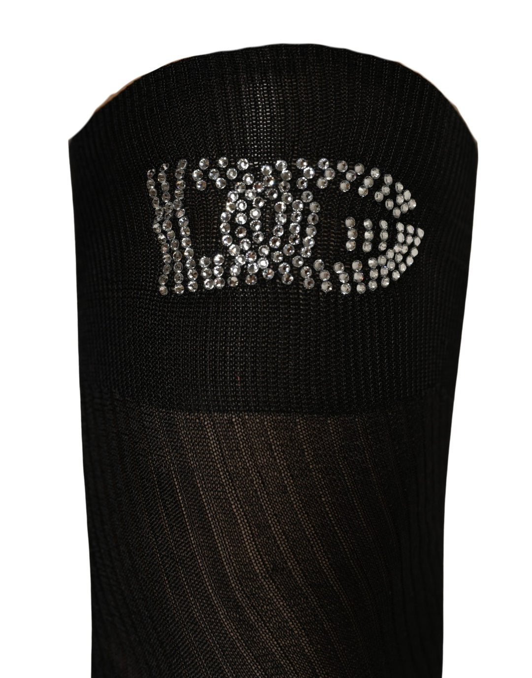 Dolce &amp; Gabbana Black DG Logo Rhinestones Stretch Thigh High Socks