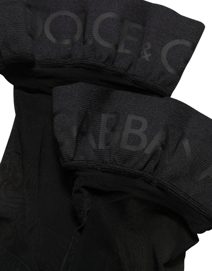 Dolce &amp; Gabbana Black Nylon Logo Calf Long Women Accessory Socks
