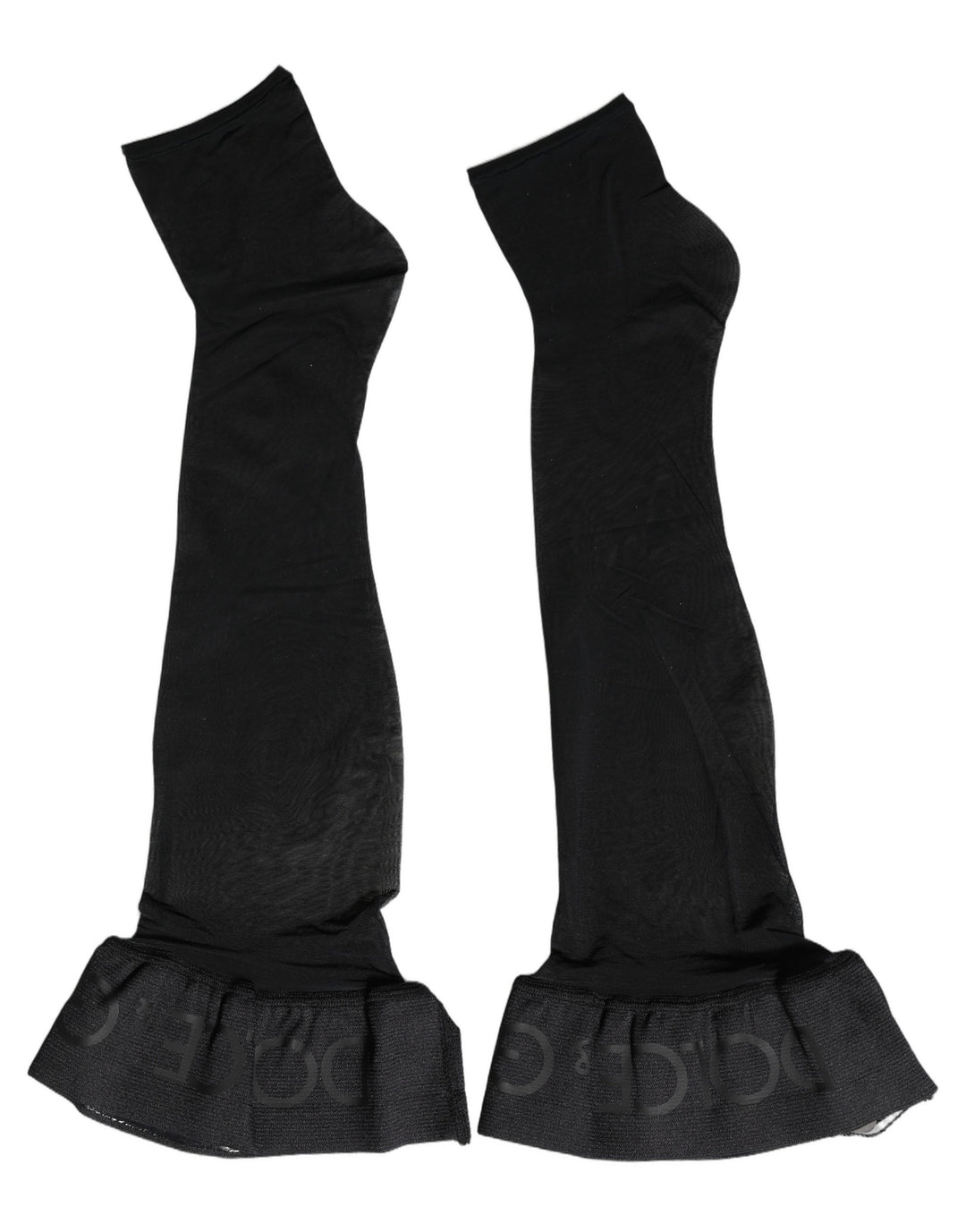 Dolce &amp; Gabbana Black Nylon Logo Calf Long Women Accessory Socks