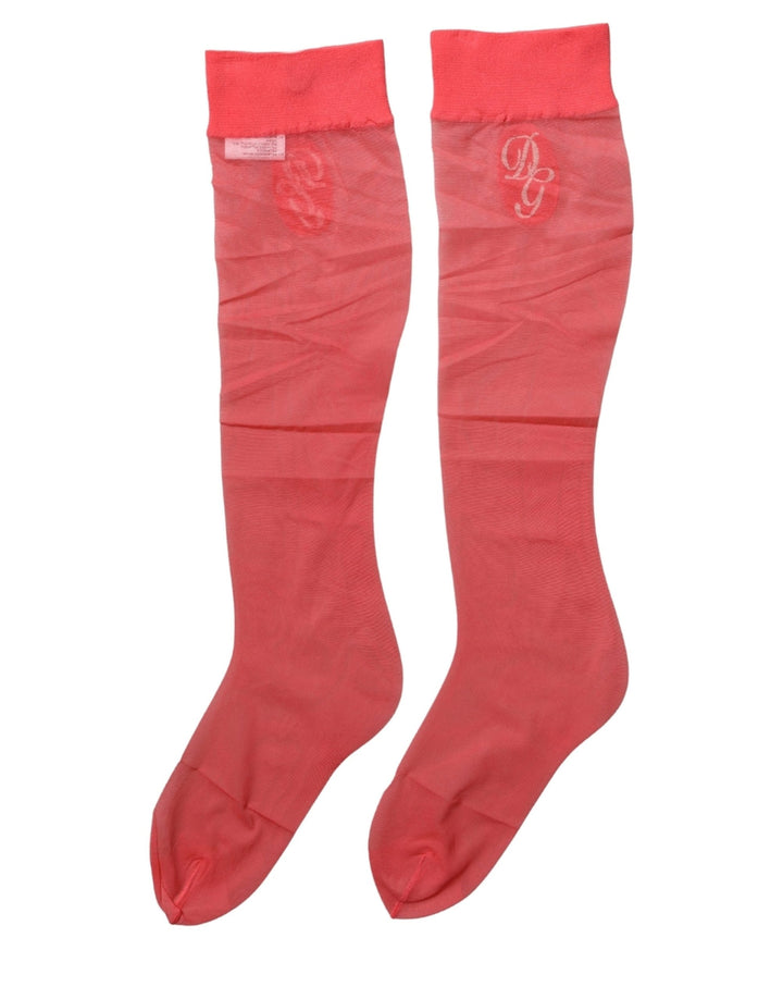 Dolce &amp; Gabbana Red Nylon Mesh Sheer Calf Long Accessory Socks