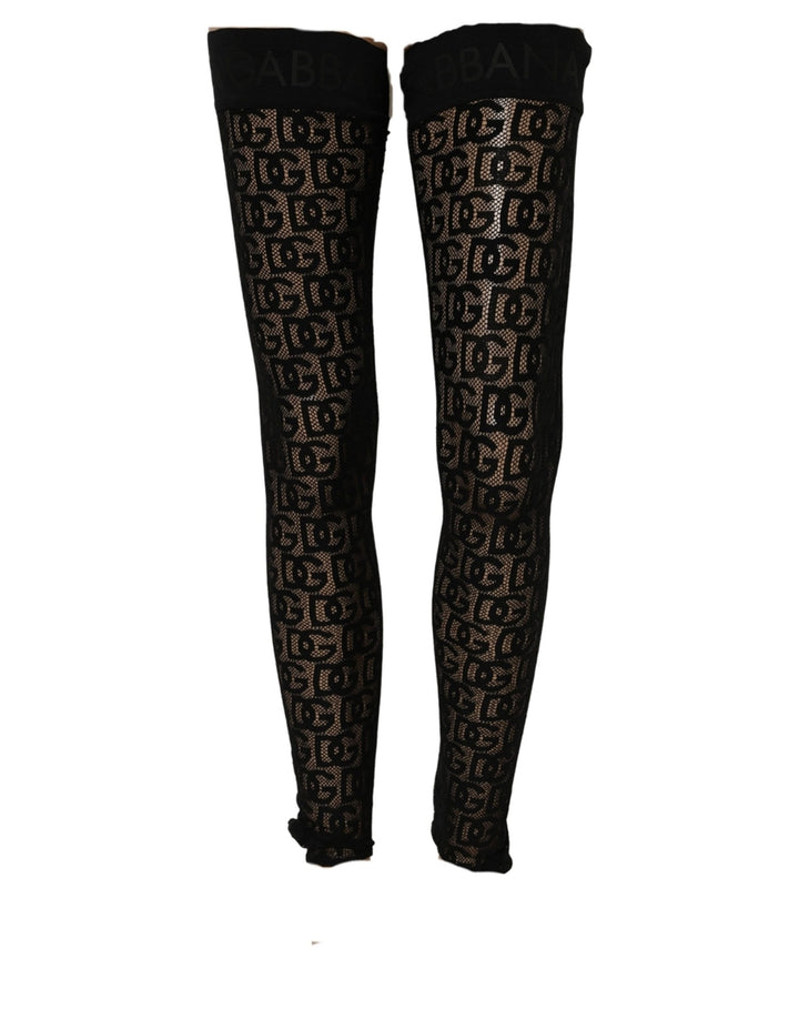 Dolce &amp; Gabbana Black DG Logo Sheer Nylon Thigh High Socks