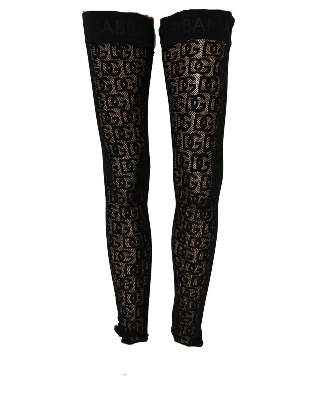 Dolce &amp; Gabbana Black DG Logo Sheer Nylon Thigh High Socks