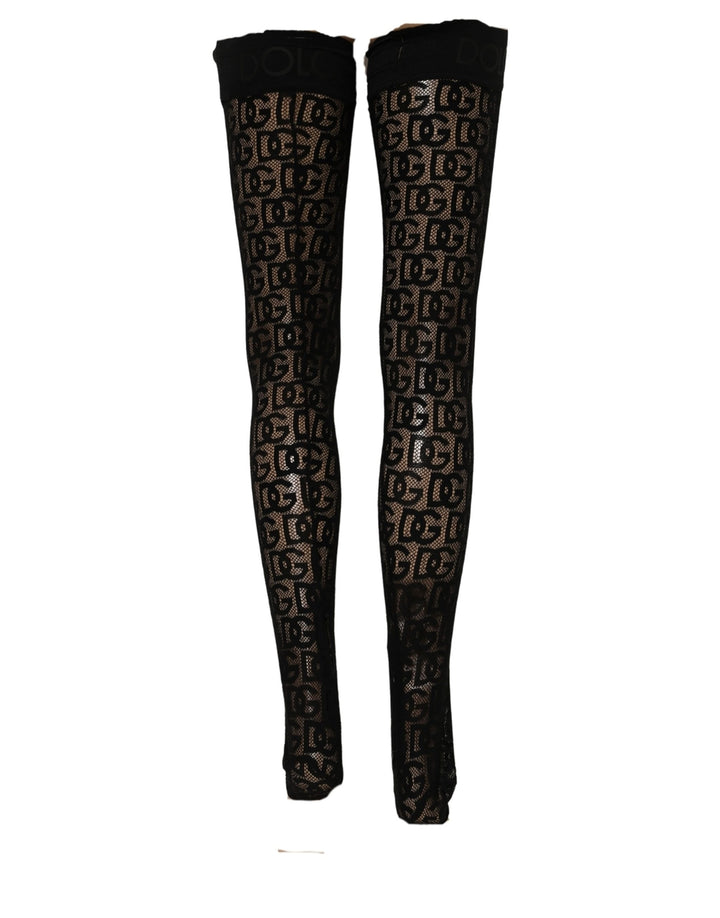 Dolce &amp; Gabbana Black DG Logo Sheer Nylon Thigh High Socks