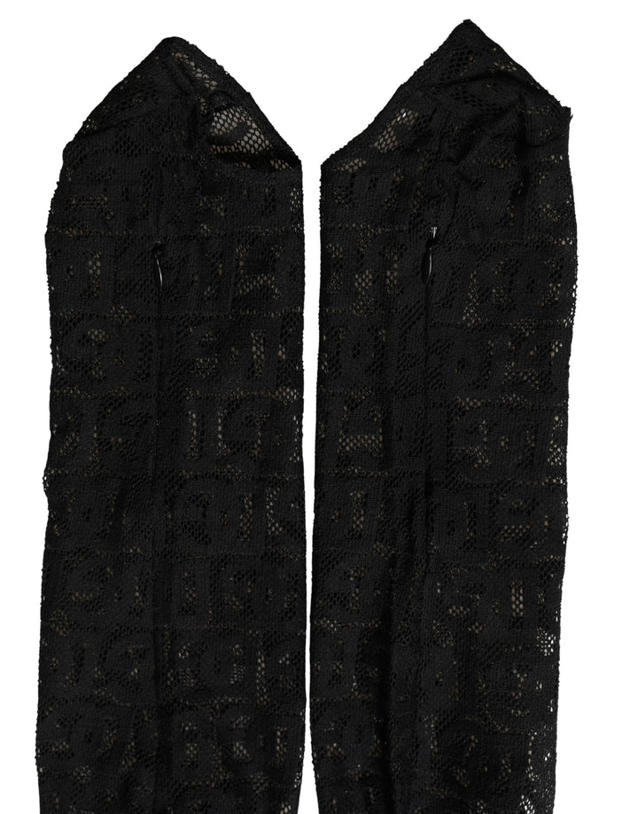 Dolce &amp; Gabbana Black DG Logo Sheer Nylon Thigh High Socks