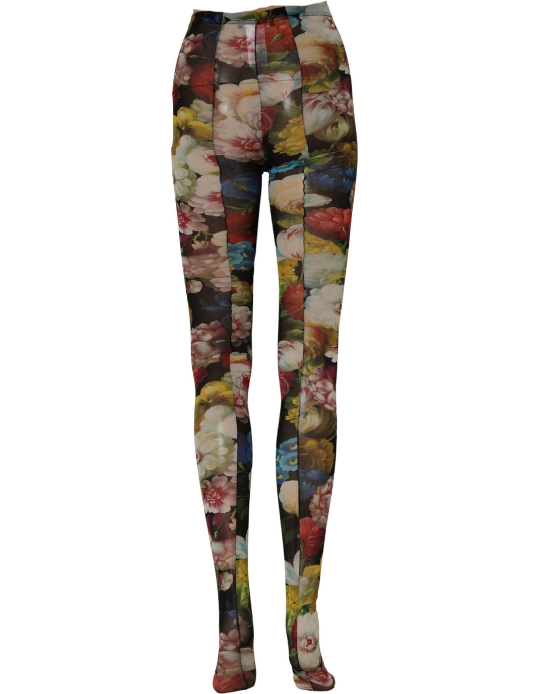 Dolce &amp; Gabbana Black Floral Print Tights Sheer Stockings Socks