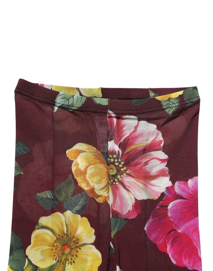 Dolce &amp; Gabbana Maroon Floral Print Tights Sheer Stockings Socks