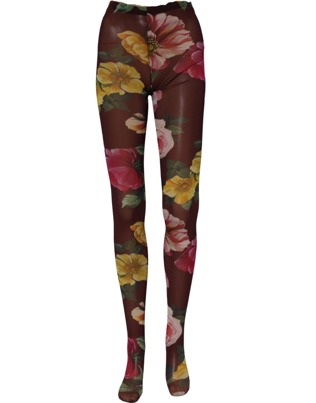 Dolce &amp; Gabbana Maroon Floral Print Tights Sheer Stockings Socks
