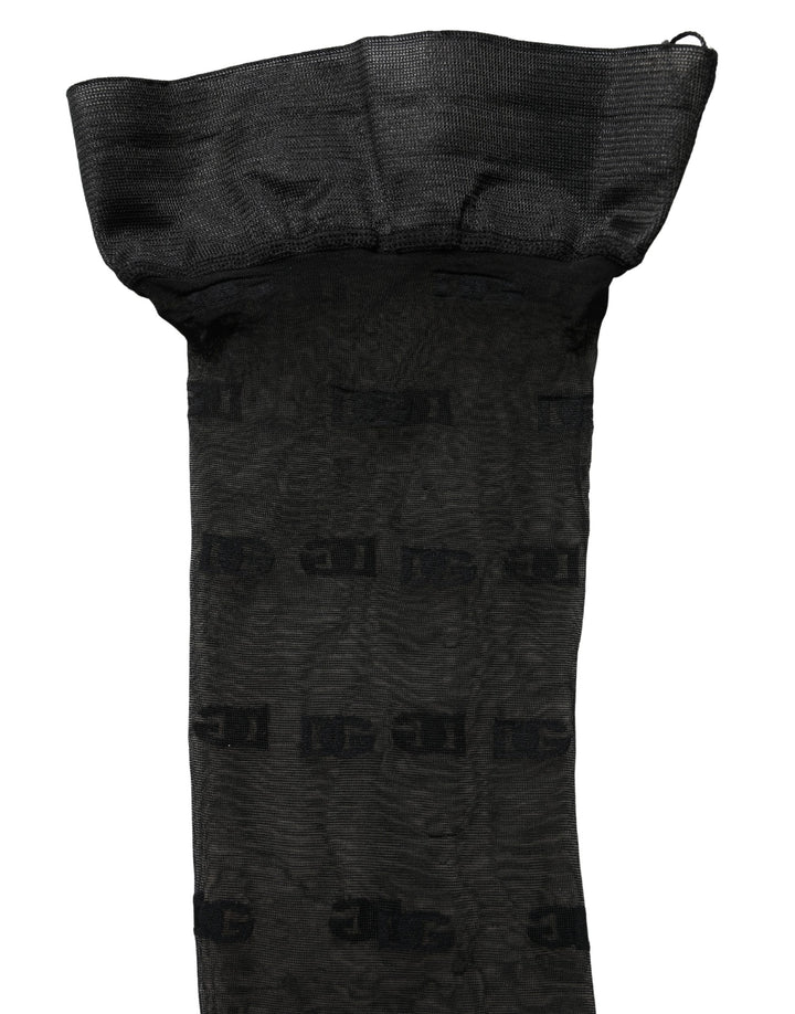 Dolce &amp; Gabbana Black Sheer Logo Monogram Tights Stockings Socks