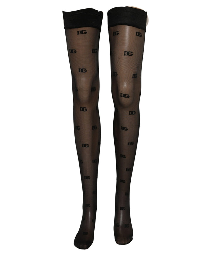 Dolce &amp; Gabbana Black Sheer Logo Monogram Tights Stockings Socks