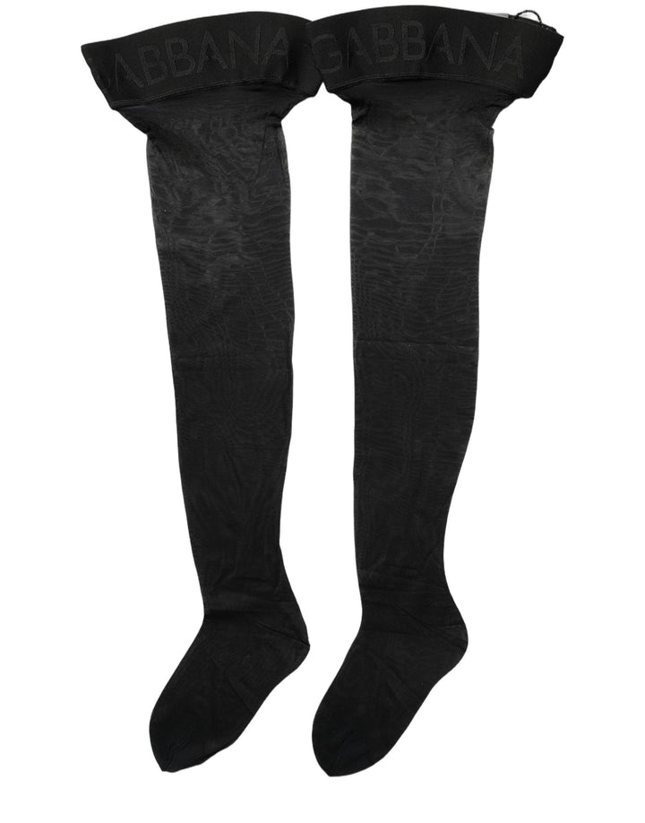Dolce &amp; Gabbana Black Nylon Logo Calf Long Women Accessory Socks