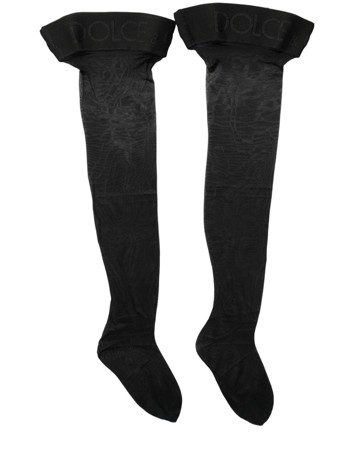Dolce &amp; Gabbana Black Nylon Logo Calf Long Women Accessory Socks