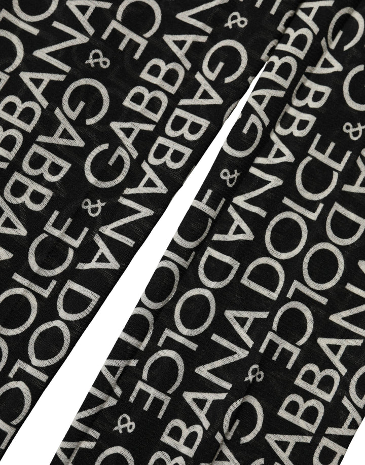 Dolce &amp; Gabbana Black White All Over Print Sheer Stretch Tights Socks