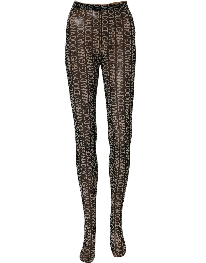 Dolce &amp; Gabbana Black White All Over Print Sheer Stretch Tights Socks