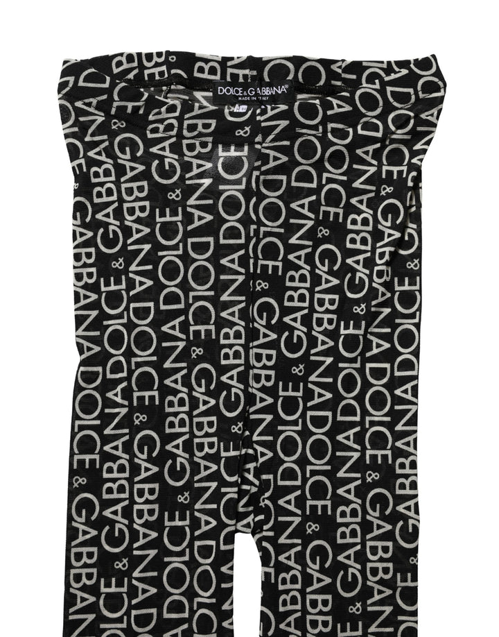 Dolce &amp; Gabbana Black White All Over Print Sheer Stretch Tights Socks