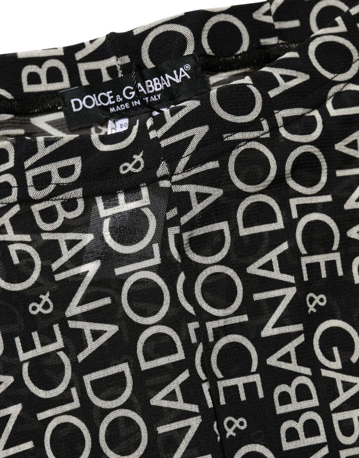 Dolce &amp; Gabbana Black White All Over Print Sheer Stretch Tights Socks