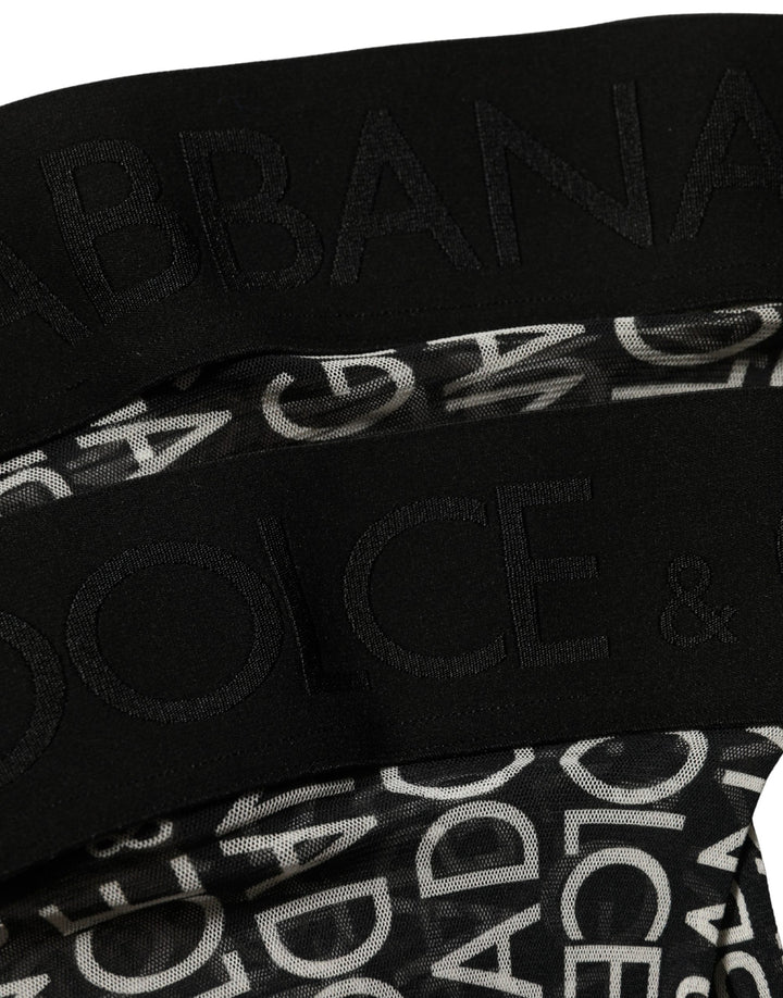 Dolce &amp; Gabbana Black Sheer Logo Monogram High Stockings Socks