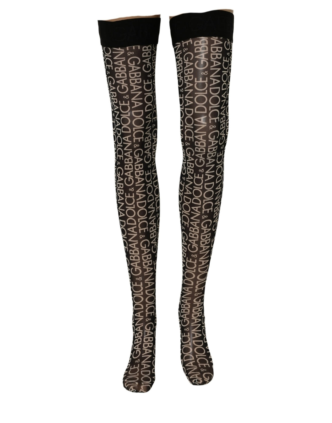 Dolce &amp; Gabbana Black Sheer Logo Monogram High Stockings Socks