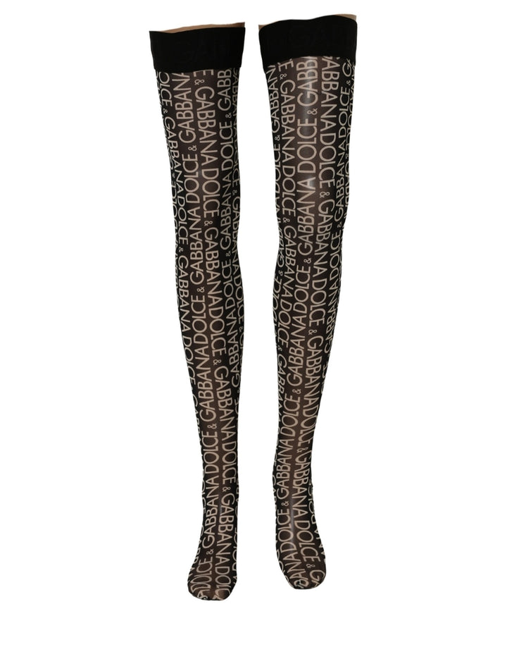Dolce &amp; Gabbana Black Sheer Logo Monogram High Stockings Socks