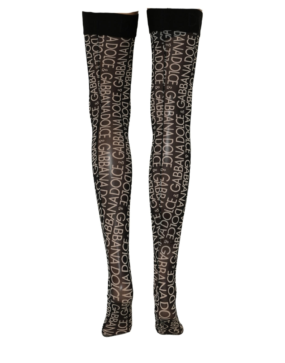 Dolce &amp; Gabbana Black Sheer Logo Monogram High Stockings Socks