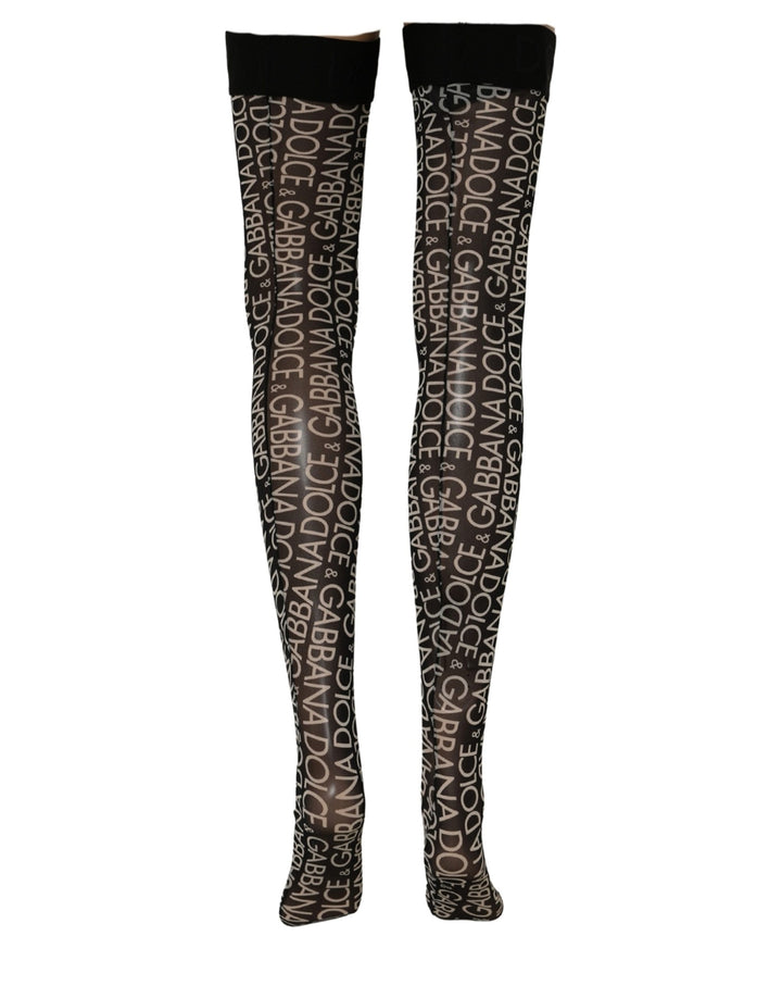 Dolce &amp; Gabbana Black Sheer Logo Monogram High Stockings Socks