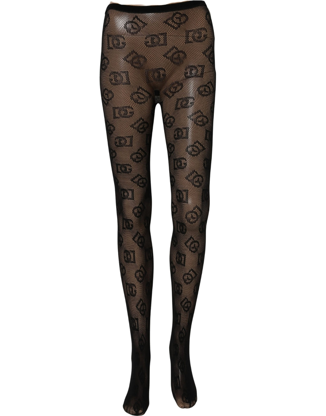 Dolce &amp; Gabbana Black All Over Print Sheer Stretch Tights Socks