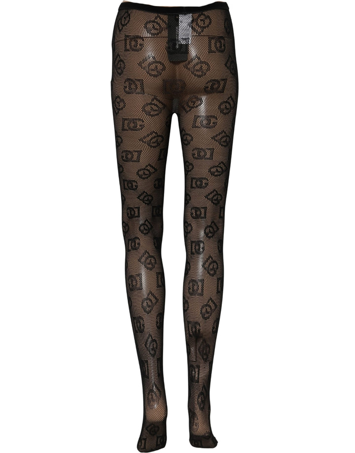 Dolce &amp; Gabbana Black All Over Print Sheer Stretch Tights Socks