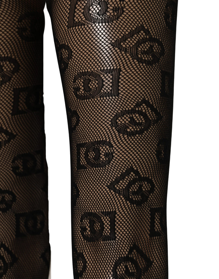 Dolce &amp; Gabbana Black All Over Print Sheer Stretch Tights Socks