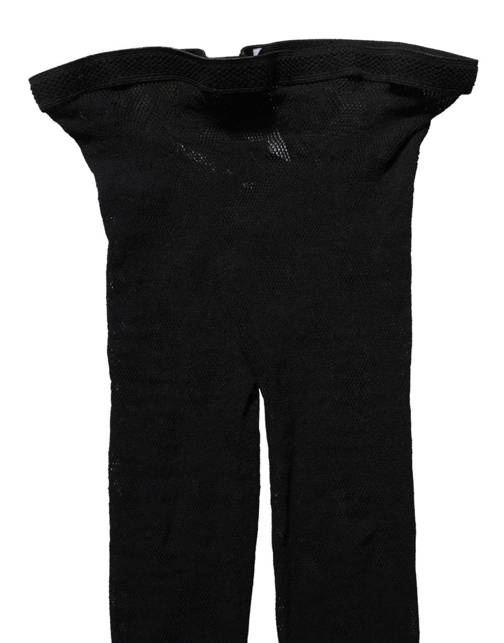 Dolce &amp; Gabbana Black All Over Print Sheer Stretch Tights Socks