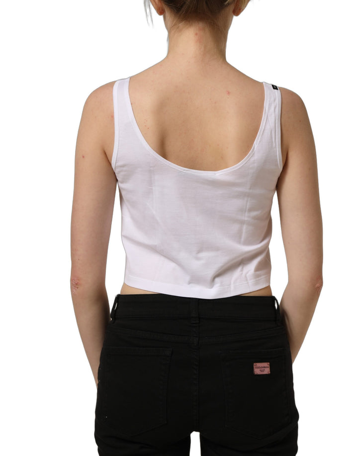 Dolce &amp; Gabbana White Cotton Sleeveless Cropped Tank Top