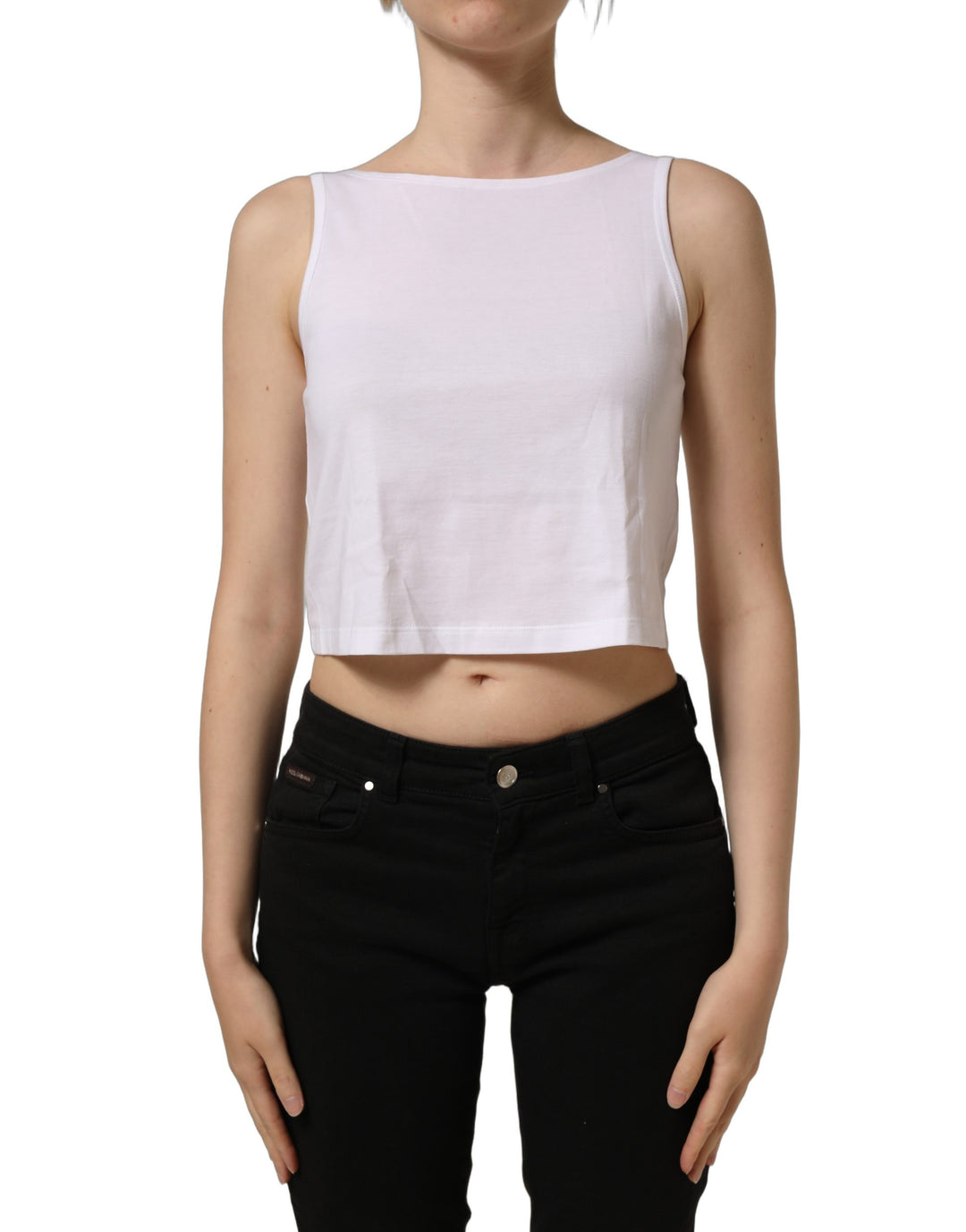 Dolce &amp; Gabbana White Cotton Sleeveless Cropped Tank Top