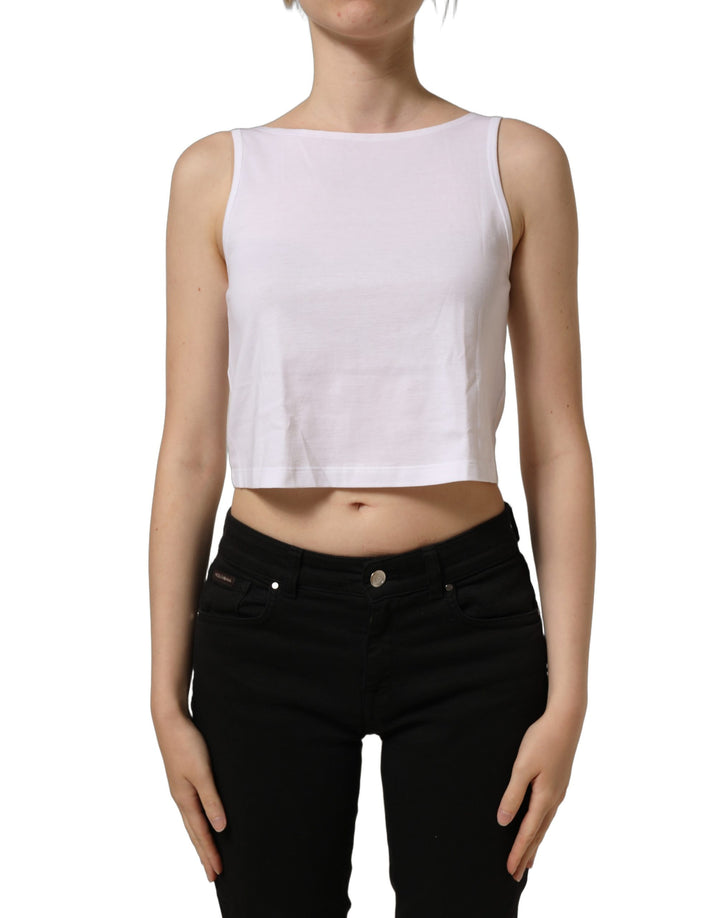 Dolce &amp; Gabbana White Cotton Sleeveless Cropped Tank Top