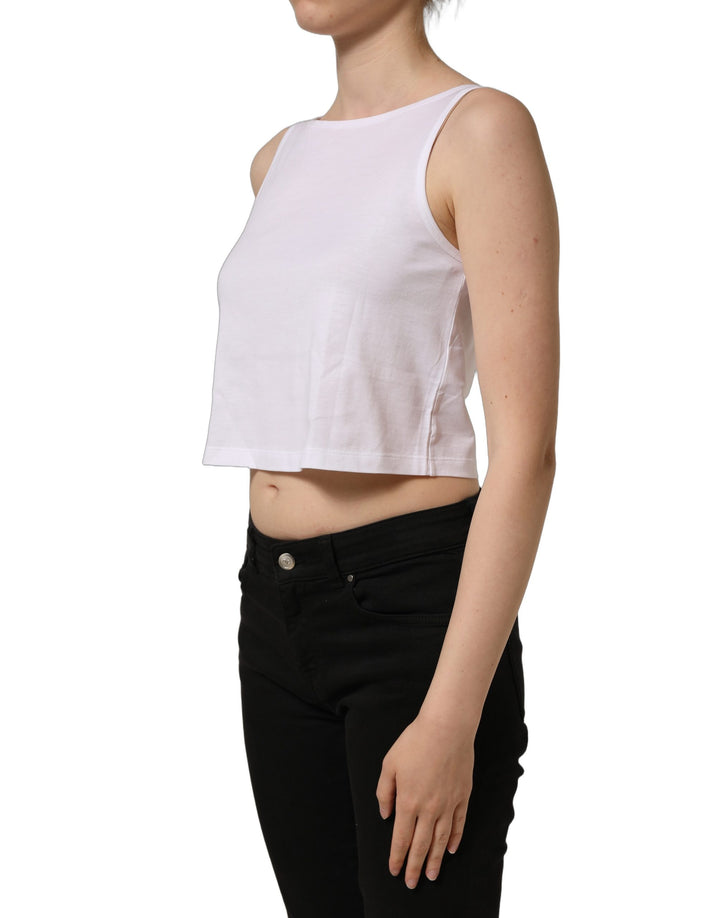 Dolce &amp; Gabbana White Cotton Sleeveless Cropped Tank Top