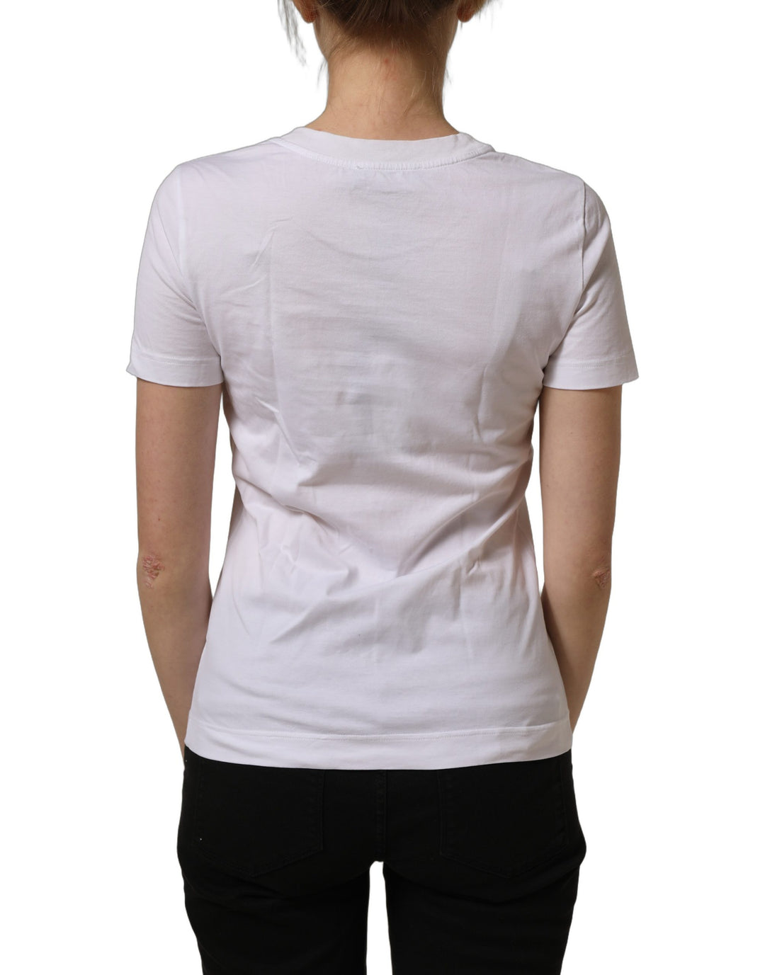 Dolce &amp; Gabbana White Cotton Rose Patch Crew Neck T-shirt