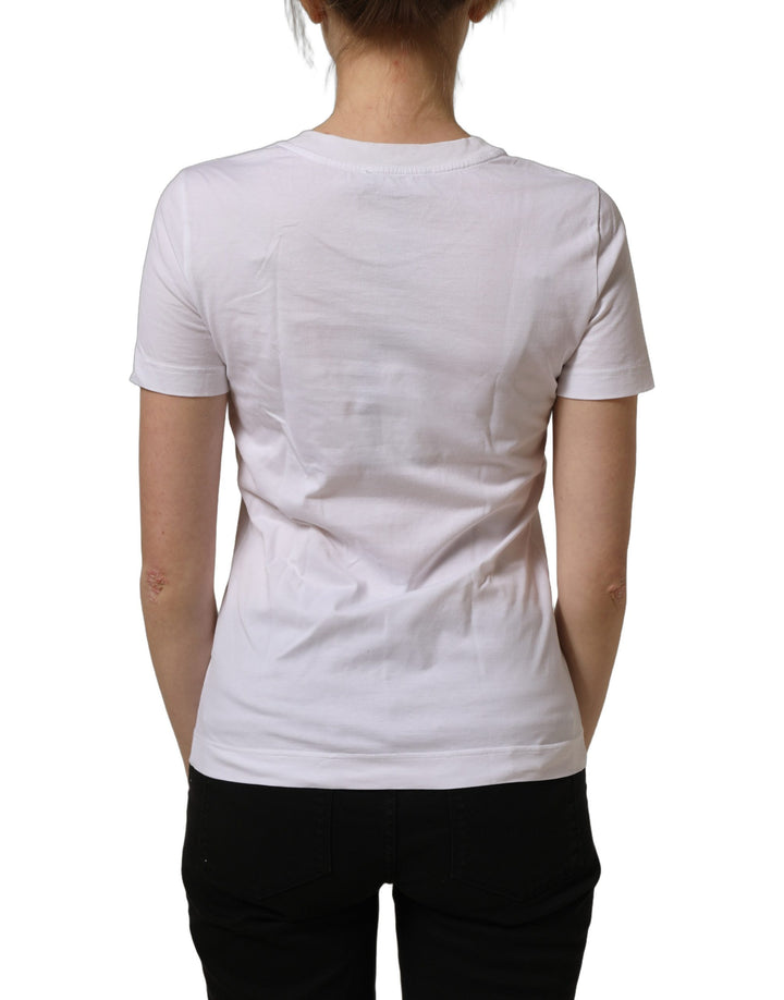 Dolce &amp; Gabbana White Cotton Rose Patch Crew Neck T-shirt