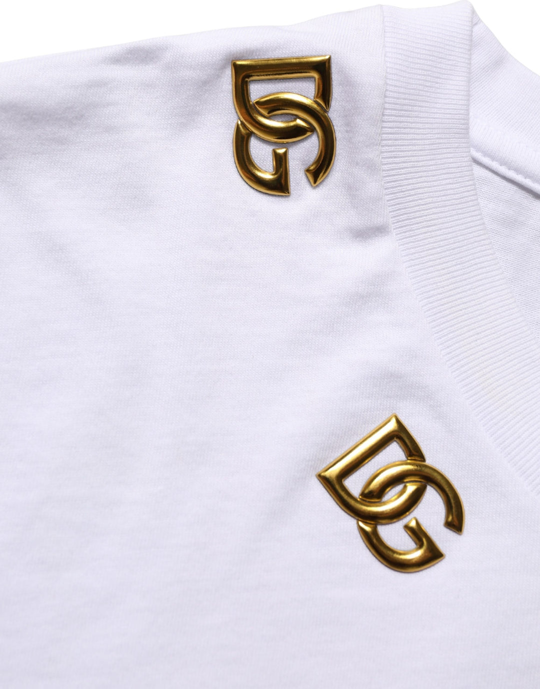 Dolce &amp; Gabbana White Cotton Gold DG Logo Crew Neck T-shirt