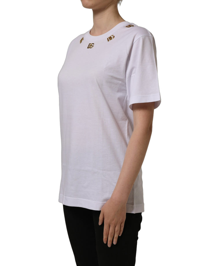 Dolce &amp; Gabbana White Cotton Gold DG Logo Crew Neck T-shirt
