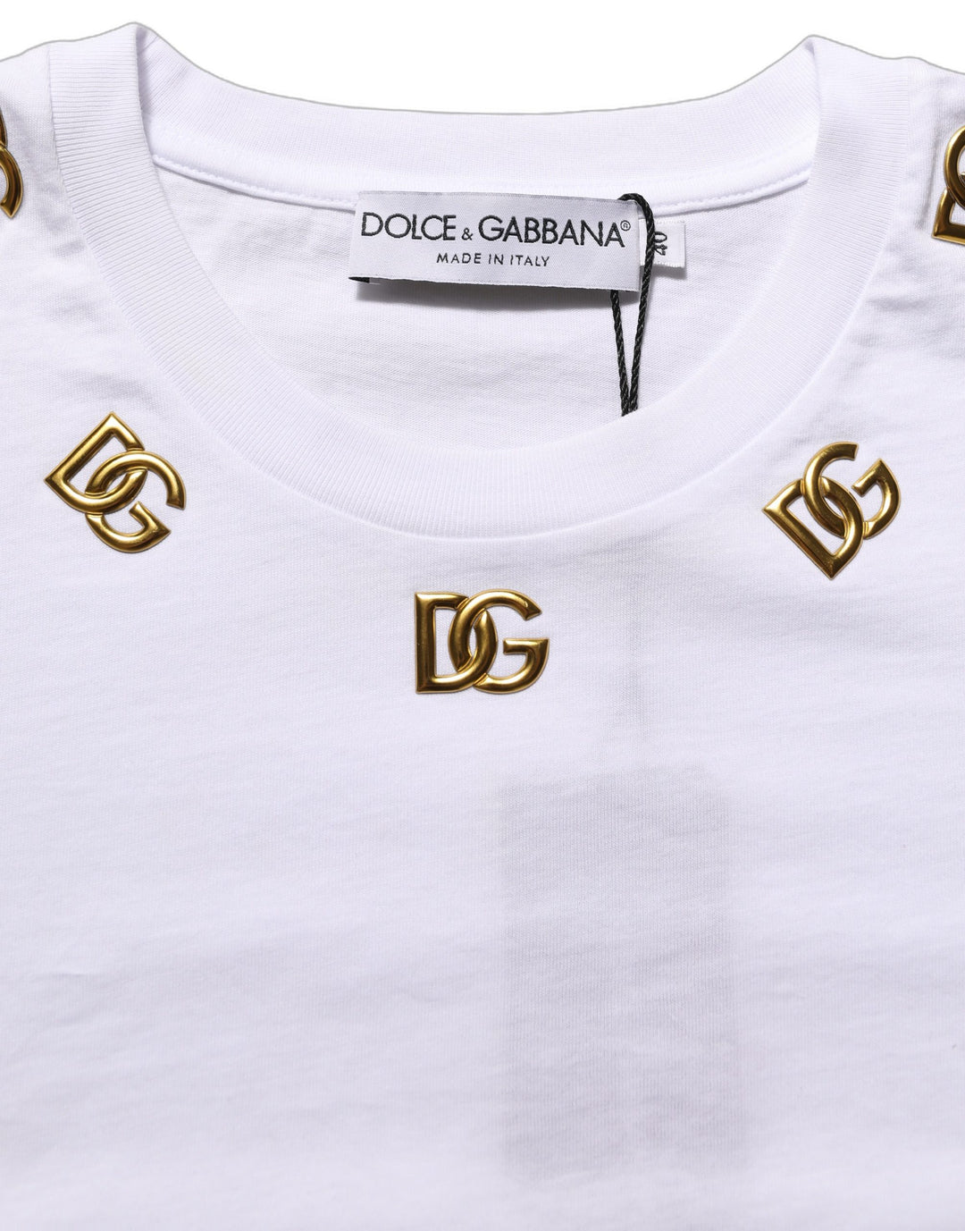 Dolce &amp; Gabbana White Cotton Gold DG Logo Crew Neck T-shirt