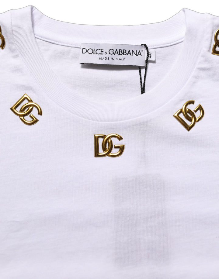 Dolce &amp; Gabbana White Cotton Gold DG Logo Crew Neck T-shirt