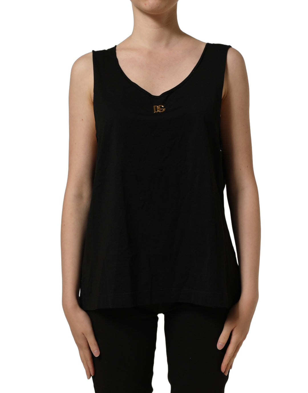 Dolce &amp; Gabbana Black Gold DG Logo Cotton Sleeveless Tank Top