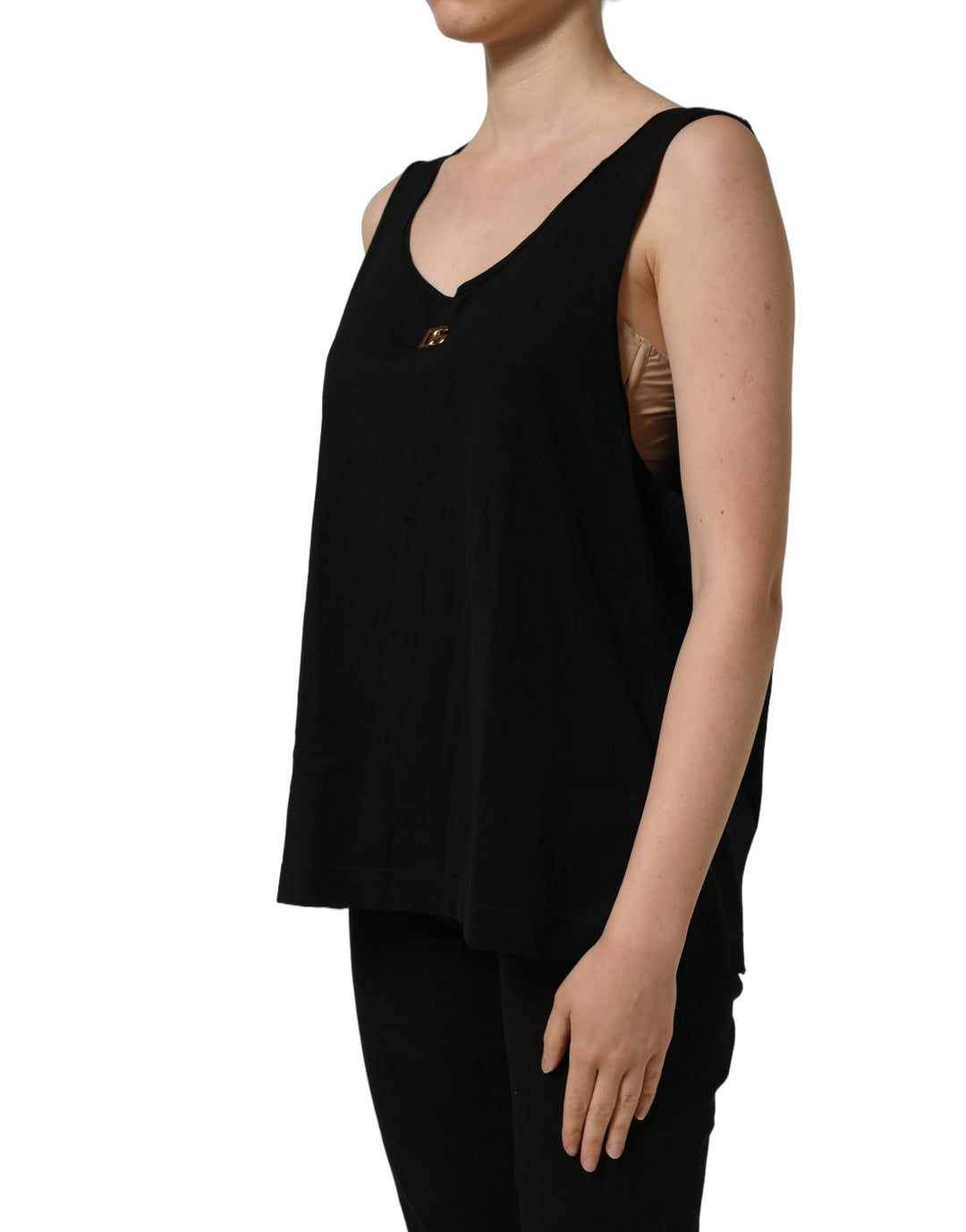 Dolce &amp; Gabbana Black Gold DG Logo Cotton Sleeveless Tank Top