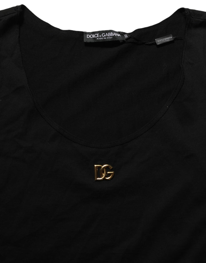 Dolce &amp; Gabbana Black Gold DG Logo Cotton Sleeveless Tank Top