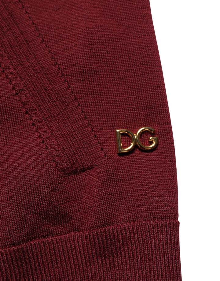 Dolce &amp; Gabbana Maroon Wool Knitted CrewNeck Pullover Sweater