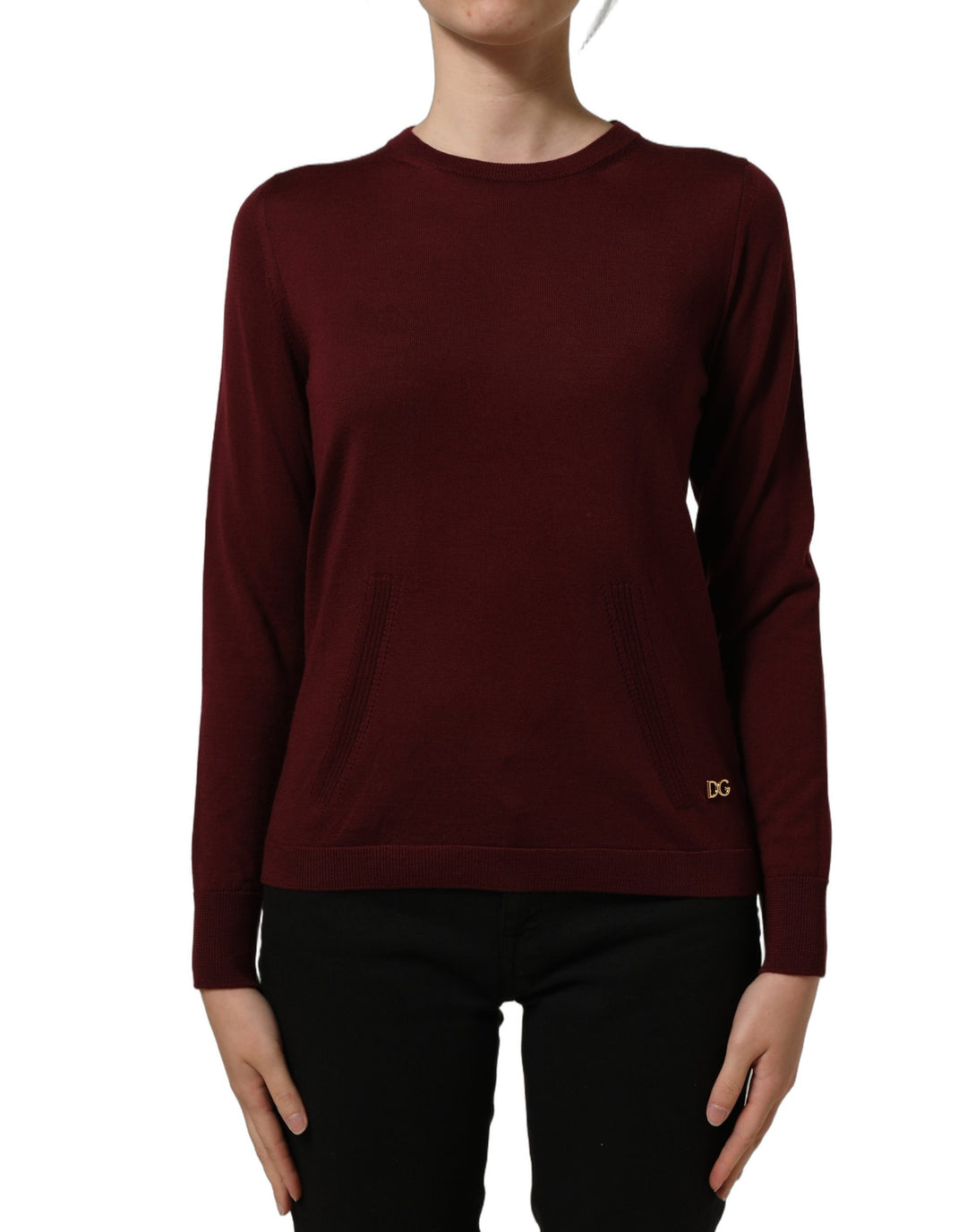 Dolce &amp; Gabbana Maroon Wool Knitted CrewNeck Pullover Sweater