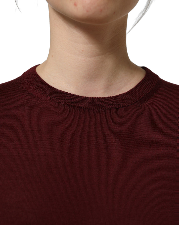 Dolce &amp; Gabbana Maroon Wool Knitted CrewNeck Pullover Sweater