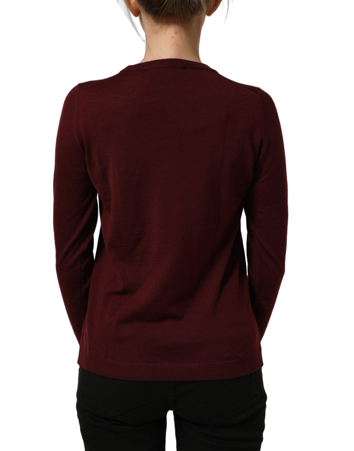 Dolce &amp; Gabbana Maroon Wool Knitted CrewNeck Pullover Sweater