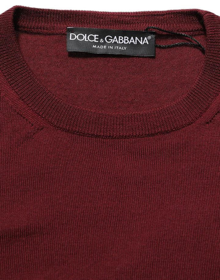 Dolce &amp; Gabbana Maroon Wool Knitted CrewNeck Pullover Sweater