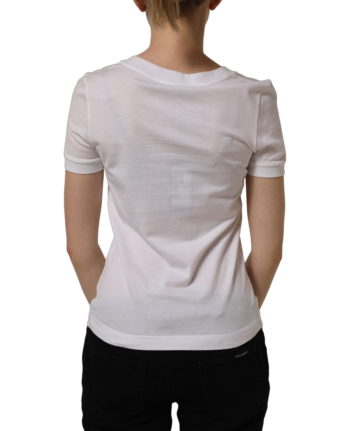 Dolce &amp; Gabbana White Crystal Embellished Cross Top T-shirt