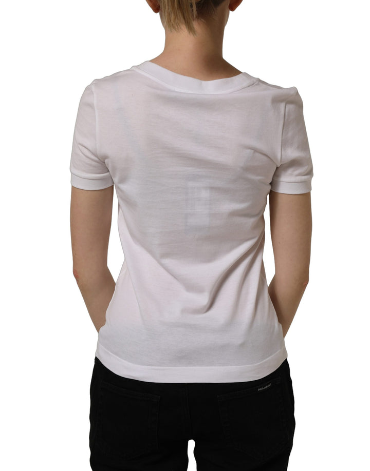 Dolce &amp; Gabbana White Crystal Embellished Cross Top T-shirt